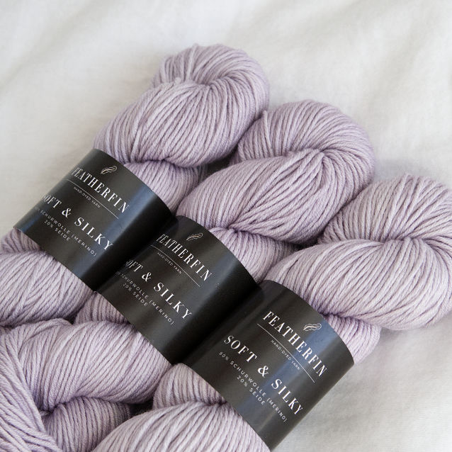Featherfin Yarn Soft & Silky base in Lilac. Batch 2326. Closeup