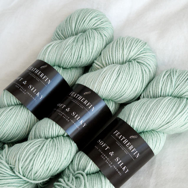 Featherfin Yarn Soft & Silky base in Mint. Batch 2326. Closeup